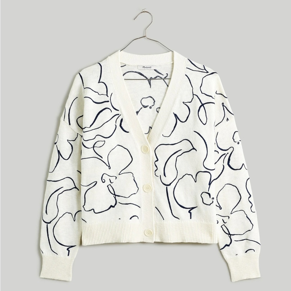 Madewell Embroidered V-Neck Cardigan Sweater in Linear Bloom. Great condition!